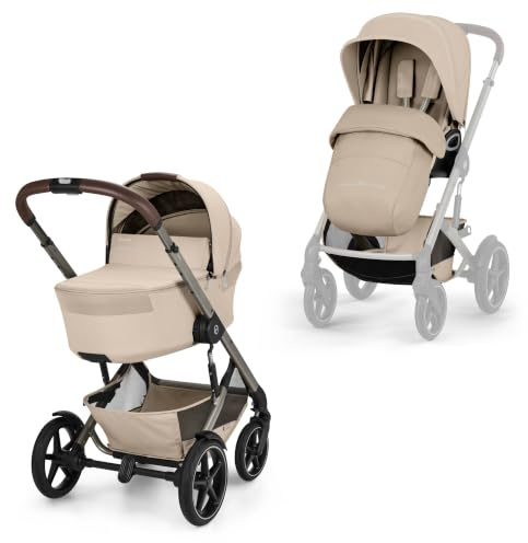 CYBEX Gold Barnvagn TALOS S LUX & Fold Cot Liggvagn, Almond Beige | Från födseln upp till 4 år, max. 22 kg, hopfällbart babylift, all-terrain resesystem, XXL-UPF50+ sufflett