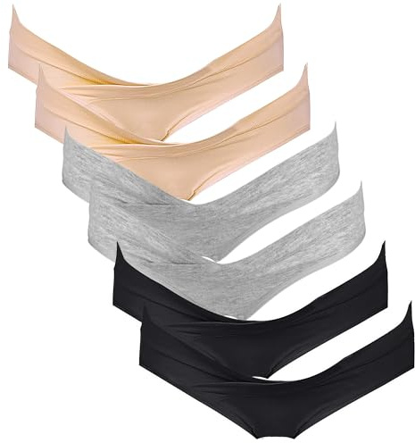 Intimate Portal Maternity Underwear Under the Bump Pregnancy Postpartum Panties Women Cotton Bikini Briefs 6 Pack Black Gray Beige M