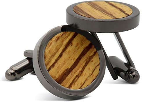 NaturSchatulle Manschettenknöpfe Herren Holz I 1 Paar Schwarz Manschettenknopf Rund Zebrano Hemd Hochzeit Anzug Männer Cufflinks for Men