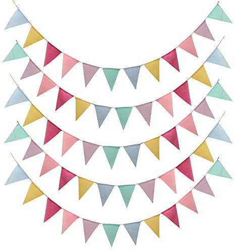 MEJOSER 60pcs 15metros Guirnaldas Tela Banderines de Arpillera de Imitación Banderas Triángulo Decoración Fiesta Navidad Cumpleaños Boda Bautizo Jardín Hogar