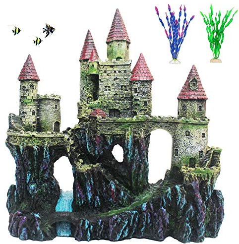PINVNBY Aquarium Resin Castle Decoration Fish Tank Driftwood Castle Cave Hideouts House Plants Supplies Accessories(Red)
