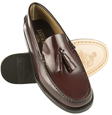 Zerimar Castellanos Hombre | Zapatos Piel Natural Casuales | Calzado Cuero | Mocasín Castellano Antifaz | Color Burdeos Talla 46