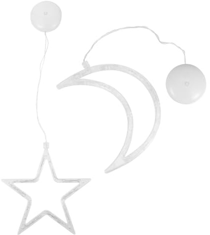Luxshiny 2 Stücke Weihnachten LED Fensterlicht Stern Mond Fensterbild mit Saugnapf Fenster Lichterkette Weihnachtsbeleuchtung Lichtervorhang für Xmas Fenster Tür Schaufenster Deko