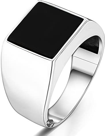 mysilverworld Herren-Ring aus massivem 925er-Sterlingsilber, quadratischer Onyx-Stein, schlichtes Design, 6.5, Metall, Onyx