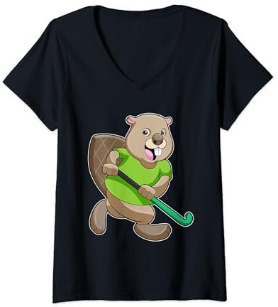 Damen Biber Feldhockey Feldhockeyschläger Sport T-Shirt mit V-Ausschnitt