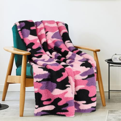 Catalonia Classy Fleece-Überwurfdecke für Sofa, leichtes Fleece, Bequeme Reisedecke, superweiche, Flauschige Couchdecke, gemütliche Sofadecke,Rosa Camo/Einzelne Schicht 150 x 130 cm