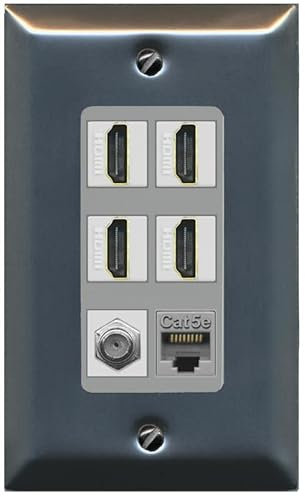 RiteAV 4 porte HDMI 1 cavo coassiale TV- F-Type 1 Cat5E Ethernet piastra da parete - 1 banda [acciaio/grigio]
