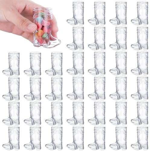 ADXCO 36 Clear Plastic Mini Cowboy Boot Shot Glasses - 1 oz, Reusable for Cowboy/Cowgirl Party, Bachelorette Party, Wedding Decor