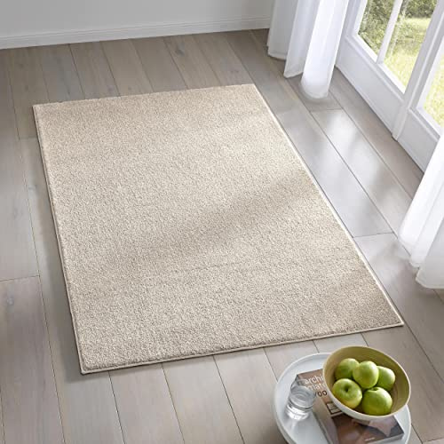 TacaHome Kurzflor Teppich Designer I Flauschiger Flachflor für Wohnzimmer, Esszimmer, Schlafzimmer oder Kinderzimmer | 160 x 220 cm Creme