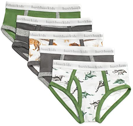 Burt's Bees Baby Boys' Underwear Set - Breathable 100% Organic Cotton Undies - Solids, Stripes and Prints Designs, Pack of 5 Tag-Free Comfort Briefs with Sizes for Toddler Boys 2T to 8 Years Old