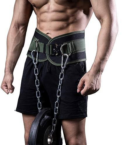 MANUEKLEAR Dip-Gürtel, Gewichtsgürtel, Fitness-Gürtel für Männer und Frauen, robuster Dip-Powerlifting-Gürtel mit Kette, 101,6 cm, Kreuzheben für Kniebeugen, Klimmzüge, Workout (Grün)