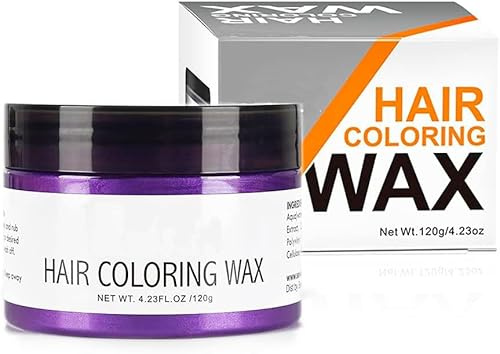 TPCmobile Cera de Color para el cabello, Color Natural Instantáneo, Ingredientes Naturales Lavables, Temporal, Desaparece con el Lavado, 120gr. (Purpura)