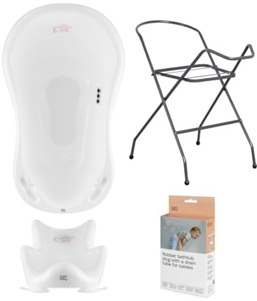 Hylat Baby Set vaschetta bagnetto neonato con supporto, tappo, seggiolino da bagno e tubo di scarico - stabile e confortevole - per neonati e bebè - Colore: Bianco, Motivo: Friends