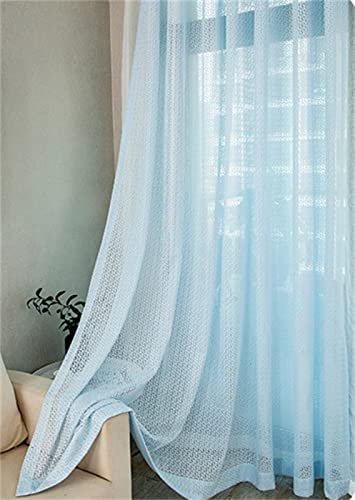 KEKUYA 1 er Set Wohnzimmer Gardinen,Voile Gardinen Vorhang halbtransparent mit Ösen Gardinen Modern für Schlafzimmer Balkontür Luftige Gardinen, Blau kariert B270×H213cm