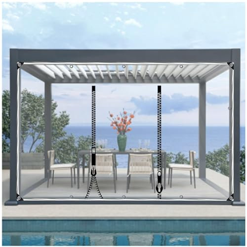 Sonakia Gazebo Planen Seitenwände, Outdoor Durchsichtige Planen Vorhänge, wasserdichte Abdeckplane Für Pergola Terrasse Garage, 0,5mm PVC Transparent Planen Zelt Seitenwände,WxH-5.5x3m/18 * 9.8ft