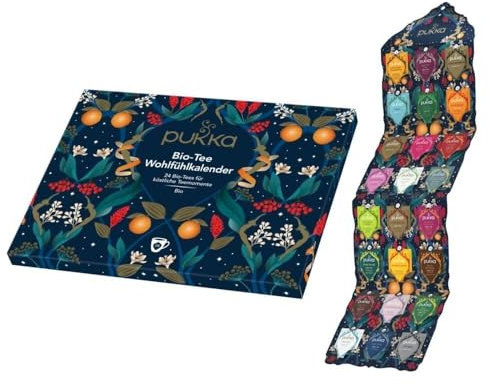 Juego de té Pukka, calendario de Adviento orgánico, 23 variantes 2024, sin chocolate, sin leche, respetuoso con el medio ambiente