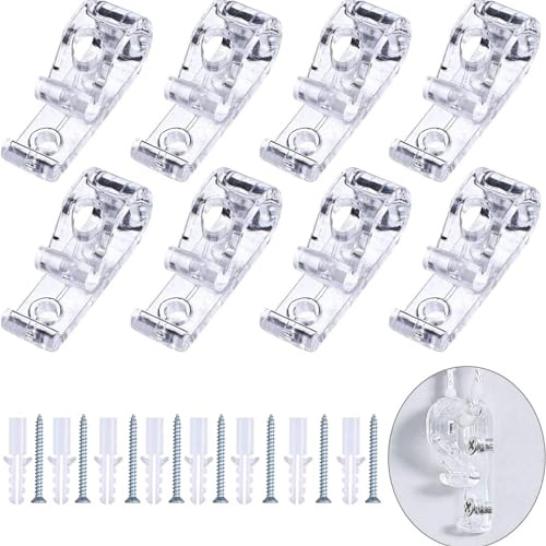 8 Sets Roman Blind P Clip, Roller Blind Safety Clip, Plastic Roman Roller Blind Chain Cord P Clips for Vertical Roman Roller Blinds with 8 Screws and 8 Plastic Pillars