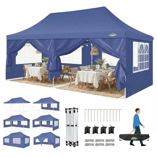 TOOLUCK Barnum hopfällbar 3x6 m hopfällbar paviljong 3x6 utomhus trädgårdspaviljong vattentät professionell mottagningstält med 6 sidoväggar paviljong UV 50+ tält