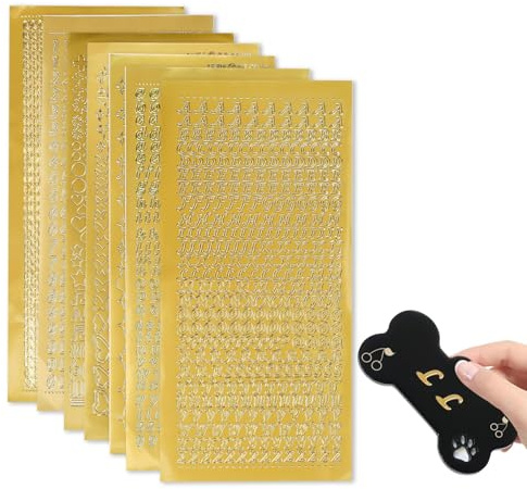 Roucerlin Goldene Miniatur-Aufkleber, 7 Bögen, Selbstklebend, Alphabet-Zahlen, Stern-Schmetterling, Glitzer, Buchstaben-Aufkleber für Sammelalbum, Fotokarten, Handyhüllen-Dekoration