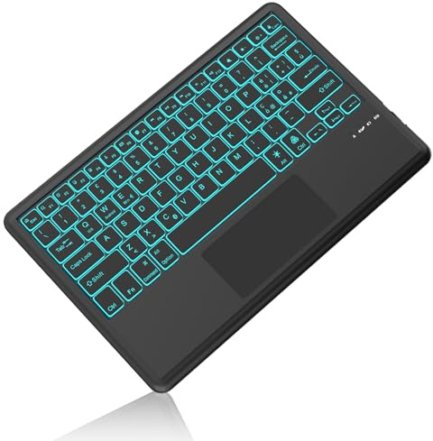 SENGBIRCH Tastiera Bluetooth Wireless con Touchpad Retroilluminato, Tablet Compatibile con Android Samsung/Huawei/Xiaomi, Tastiera Bluetooth Wireless Ultrasottile per iPad, iPad Pro, Nero