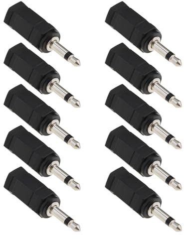 ECSiNG 10Pcs 3.5mm Mono to Stereo Adapter Female to Male Headphone Plug 2in1 for Mobile Phone Headsets Computer Headsets(Black)