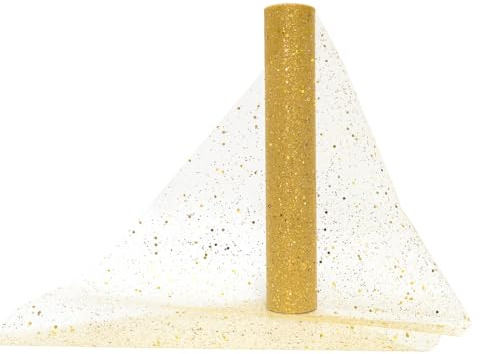 30 CM x 10 Yards Tulle Rouleau Doré Bobine avec Paillette, Tulle Tissu Chemin de Table Noel, Organza Rouleau pour DIY Fête de Noël Mariage Décoration Sapin de Noël Tenture Mariage