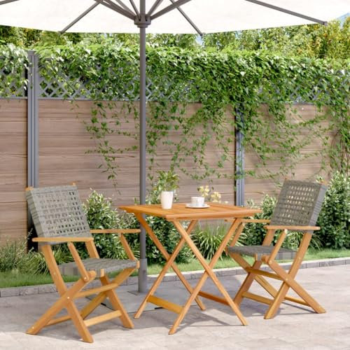 ZEYUAN 3-TLG. Bistro-Set Grau Poly Rattan und Massivholz, Gartenset Tisch Und Stühle, Balkon Möbel Für Kleinen Balkon, Terrassenmöbel, Balkonset, Balkonmöbel, Möbelsets - 3281875