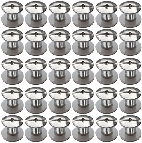 SHSMPXOY 30 Kits Vis Chicago Screws,M5*6mm Vis de Livre,Rivet a Visser de remplacement en métal pour sacs, livres, colliers, sacs à dos, laisses de chien, laisses (Argent)