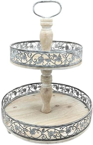 Exner dekorative große runde Deko-Etagere Metall-Etagere Küchen-Etagere 2-stufig Metall vintage Landhaus Stil