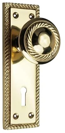 Designer Levers Georgian Door Knob, Polished Brass | Includes 1 pair, 8mm spindle and screws; 152mm. backplate length.
