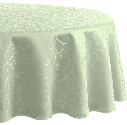 Romanstile Tovaglia Rotonda 200cm Diametro Jacquard Tovaglie Elegante Verde Salvia da Esterno Antimacchia idrorepellente per Grande Tavola Festiva per Primaverile,Pasqua,Picnic,Compleanno,Caffè,Cucina