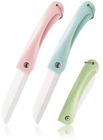 IKOPFLN 3 Pezzi coltelli per bambini utensili cucina bambini ceramica Pieghevole Con catenella per appenderla Coltelli da Cucina per Bambini per Tagliare Frutta o Verdura