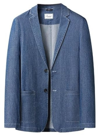 LIUYUYOUGO Blazer Uomo Blazer da Uomo Elegante Casual Giacca da Abito in Denim Taglie Forti Blazer in Denim di Cotone Cappotti Due Bottoni Leggeri Cappotti Sportivi Morbidi E Comodi Jeans Lavati cap