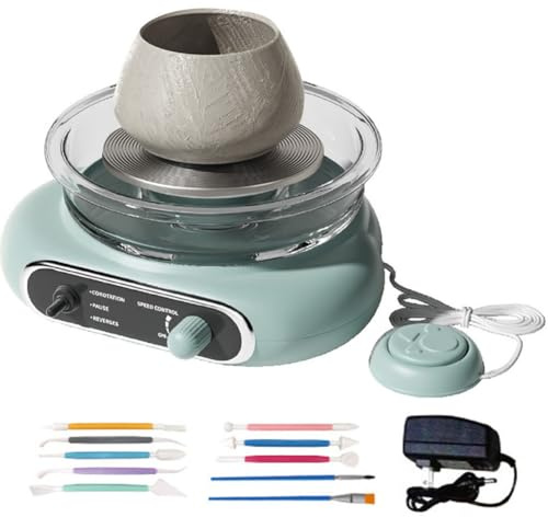 Tornio da vasaio per Principianti, tornio Elettrico per Ceramica con Pedale, Vasca Rimovibile, Set di Strumenti per Argilla, Mini Macchina per Fare Argilla per Fai da Te, Studio di Ceramica Green