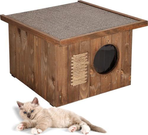MUNTEL Katzenhaus Outdoor Winterfest, Katzenhaus Isoliert, Clawsable, Holz Outdoor, Katzenhütte 49,5 x 58 x 36 cm