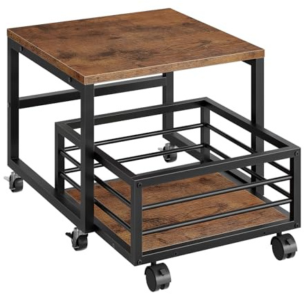 HOOBRO Mobile Mini Fridge Stand with Storage, Heavy Duty Mini Fridge Table, Mini Freezer, Refrigerator Stand with Wheels for Kitchen, Living Room, Office, Dorm, Rustic Brown and Black EBF155TL01