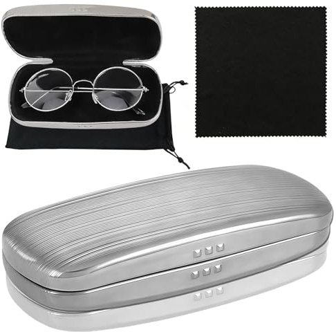 3 Stücke Silber Brillenetui Hardcase Set,Brillenetui Damen Brillenetuis Langlebig,Brillen Etui Hardcase (Mit Reinigungstuch und Tasche) brillEnetui Personalisiert für Damen Herren