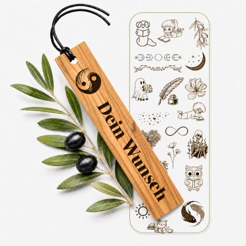 Lesezeichen personalisiert, Olivenholz - Handgemachtes Lesezeichen mit Gravur als individuelles Geschenk