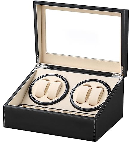 LINGFANSTORE Automatische Uhrenbeweger Box,luxuriöser Uhrenbeweger,Uhrengehäuse mit leisem Mabuchi Motor,PU-Leder Uhrengehäuse mit Netzteil,Lagerung Schmuckschatulle…