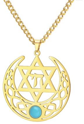 Stella di David Collana Cabala Lettera Ebraica Chai Ciondolo Classico Stella Ebraica Gettone Amuleto Celtico Estrella de David Gioielli Cristiani Regalo Hanukkah (oro 2)