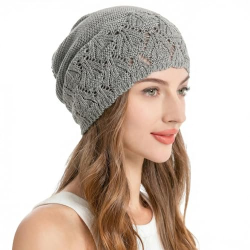 ZLYC Damen Sommer Strickmützen Handstricken Häkelmütze Vintage Beanie Mütze