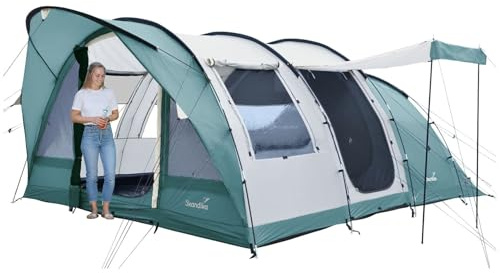 Skandika Egersund Tunnelzelt für 3, 5 oder 7 Personen | Camping Zelt mit Sleeper Technologie, eingenähter Zeltboden, Schwarze Schlafkabine, 2 m Stehhöhe, wasserdicht 5000 mm Wassersäule, Familienzelt