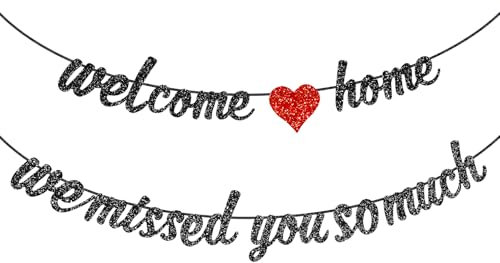 Oruola Willkommen Zuhause,Welcome Home Banner,We Missed You So Much Banner für Einschulung,Familientreffen,Einweihungs Party,Treffen alter Freunde,Türdekoration,Wiedervereinigung(Schwarz)