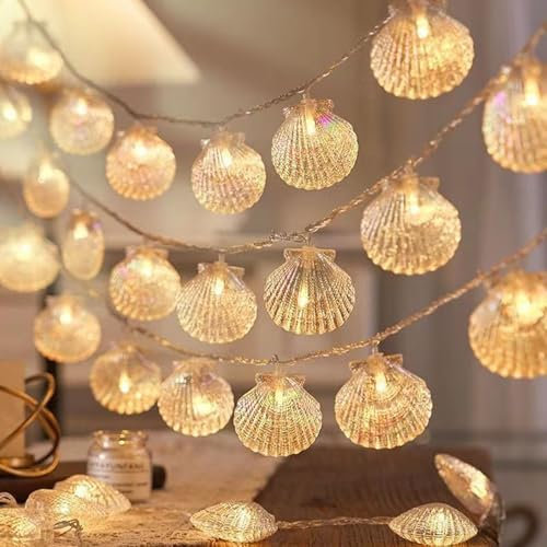 ENLACE Muschel Lichterkette, 1,5M 10 LED Lichterkette Meerestiere Batterie, Warmweiß Lichterketten Maritime für Kinderzimmer Schlafzimmer Hochzeit Garten Party Deko Innen Außen