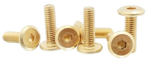 Foyoram M6x16mm Waferkopfschrauben mit Innensechskant 10 stück Messing Oberkante des Kopfes Angefast Flachkopfschrauben mit Innensechskant und Großem Kopf Maschinenschrauben (M6 x 16 mm)