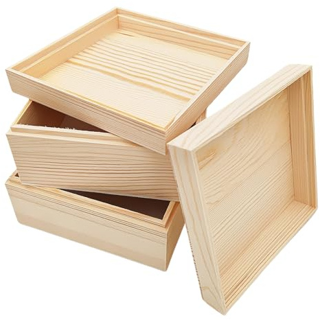 Anktily - 2 confezioni di scatole portaoggetti in legno non finite con coperchio superiore, scatole in legno di pino per fai da te, artigianato e stoccaggio per casa (15x15x8cm)