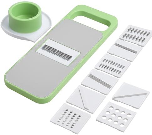 Mandolina da Cucina Professionale con 6 Lame Intercambiabili - Affettatrice Multiuso in Acciaio Inox e PP per Verdure, Patate, Cetrioli, Aglio e Zenzero