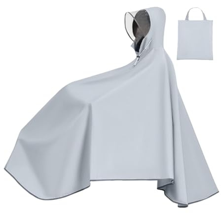 MotiveTech Bike Rain Poncho, Raincoat, Rainfish Cap with Hood for Men Women, Windproof Waterproof, Gray