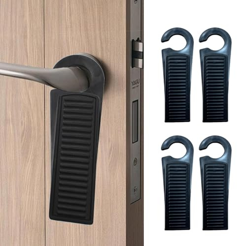 JYNVO 4 Pezzi Fermaporta da Pavimento in Gomma Doppio Uso- Maniglia & Pavimento, Antiscivolo, Anti-Push, per Balcone, Camerette, Cucina, Bagno, Ufficio, Hotel (Nero)