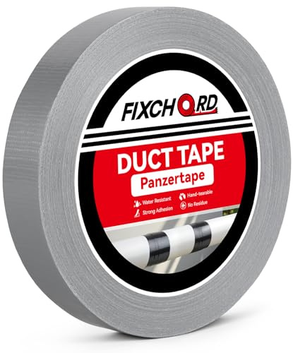 FIXCHORD Pansartejp, 25mm×50m Vattentät Kanaltejp, Gaffertejp Extra Starkt, Mångsidig silvertejp för Reparation, Förstärkning, Buntning, Tätning, Inomhus/Utomhus, Silverk